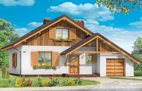 House plan Pchelka with garage - front visualization