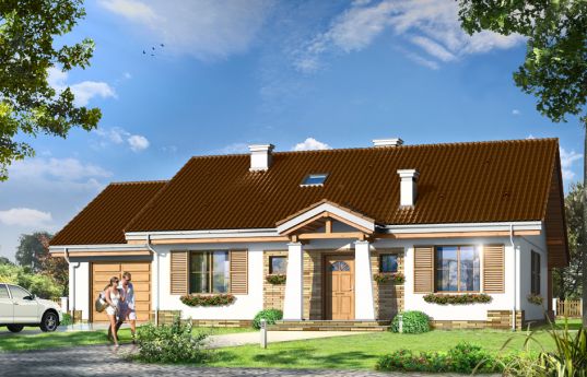 House plan Niezapominajka with garage - front visualization